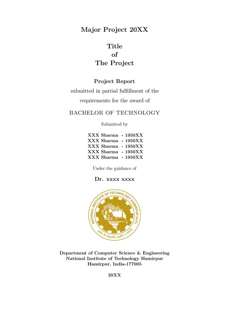 NIT Hamirpur BTech Project Report Template