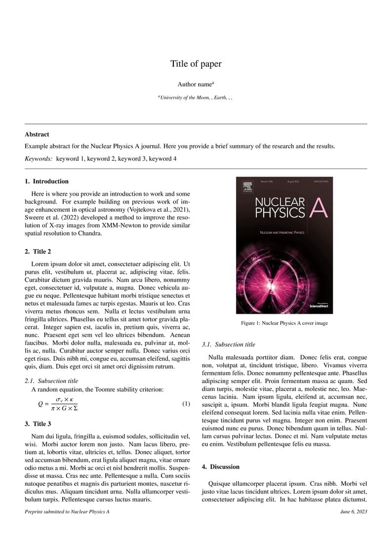 Elsevier Nuclear Physics A Journal template