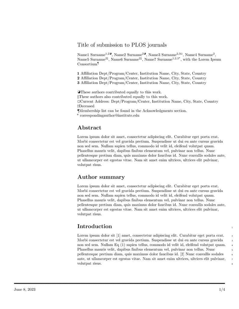 LaTeX Template for PLOS (Public Library of Science) Articles