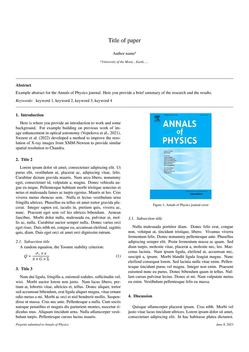 Elsevier Annals of Physics journal template
