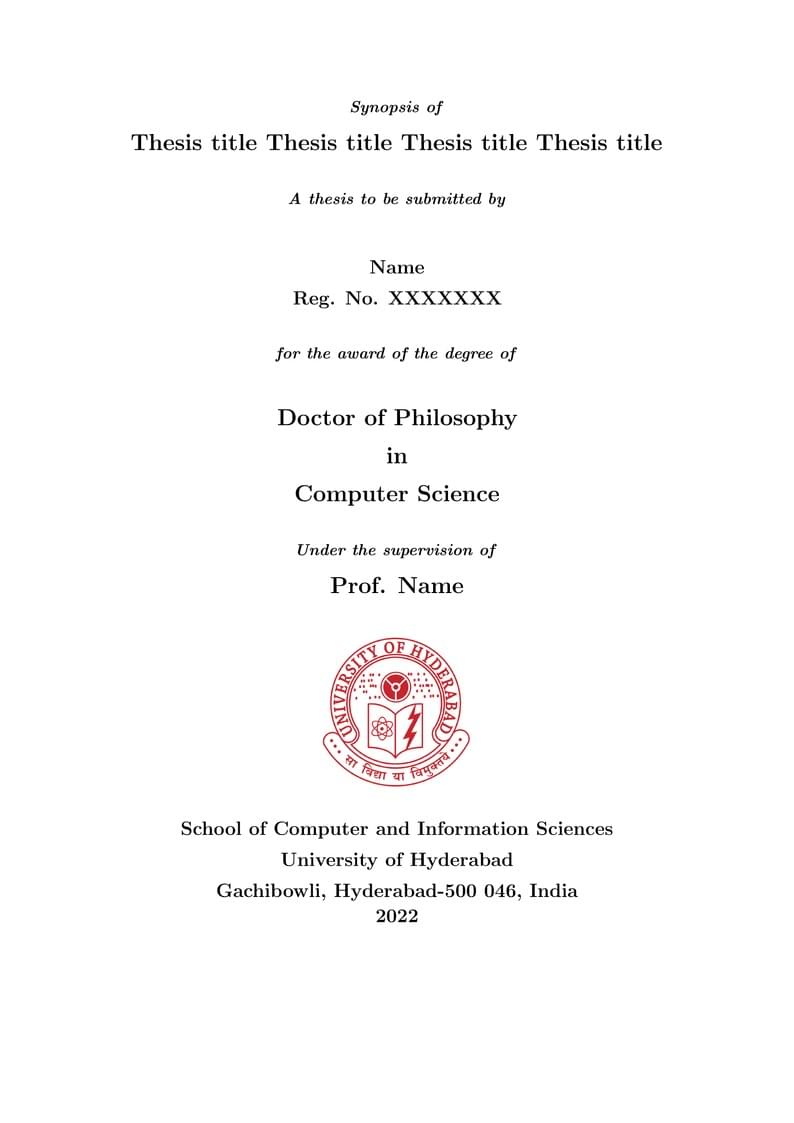 Synopsis  Template University of Hyderabad