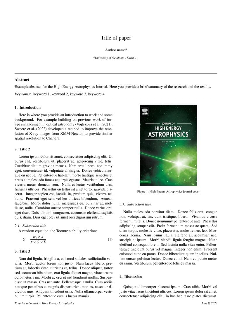 Elsevier High Energy Astrophysics journal template
