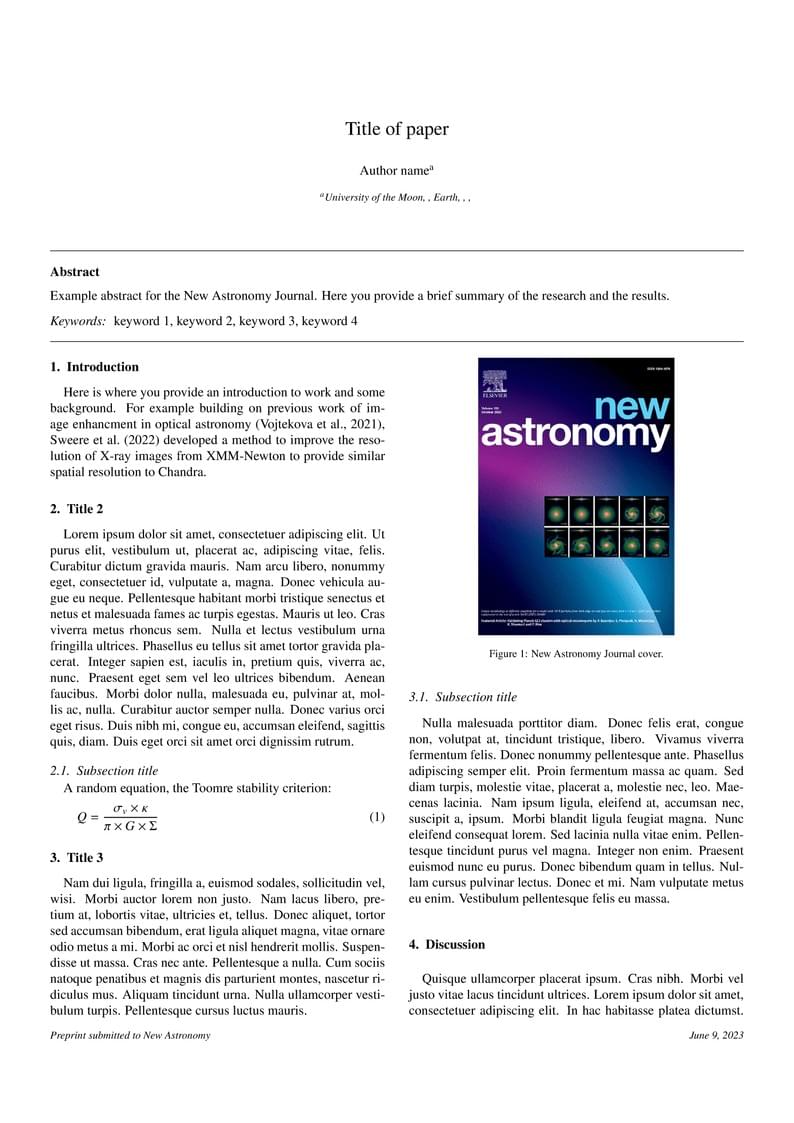 Elsevier New Astronomy Journal template