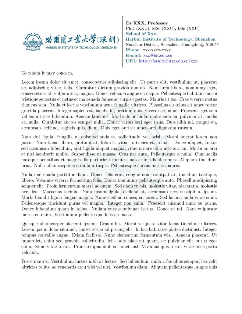 HITsz Letter of Recommendation Template