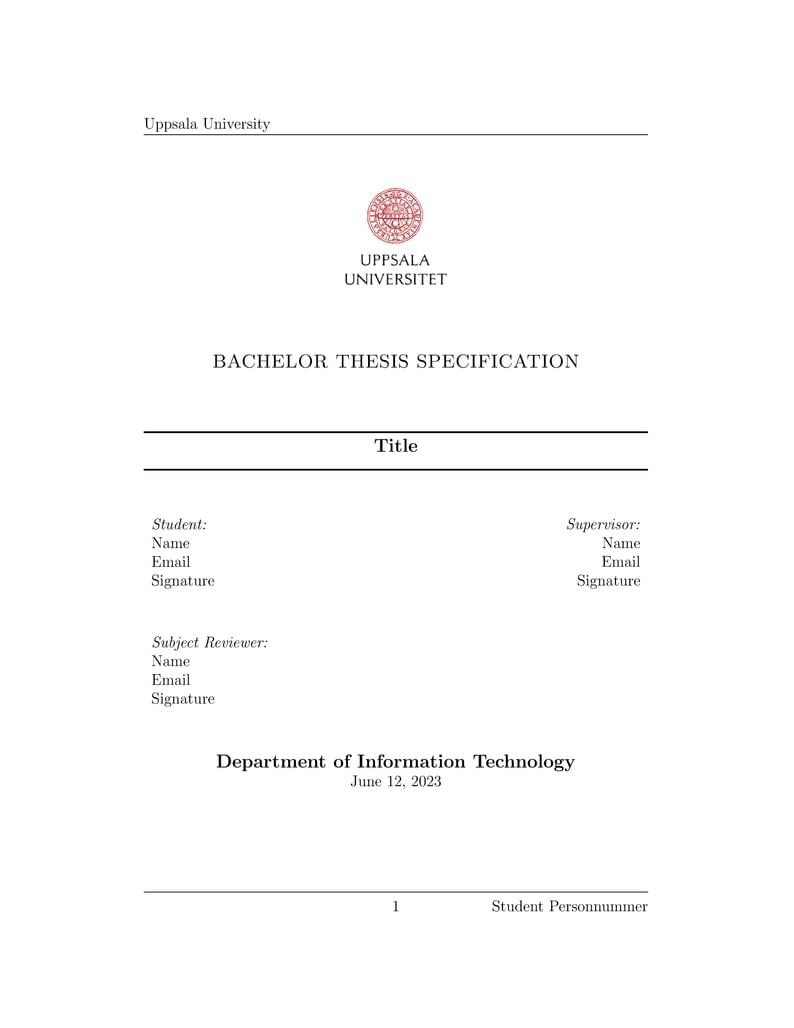 Bachelor Thesis Specification Template
