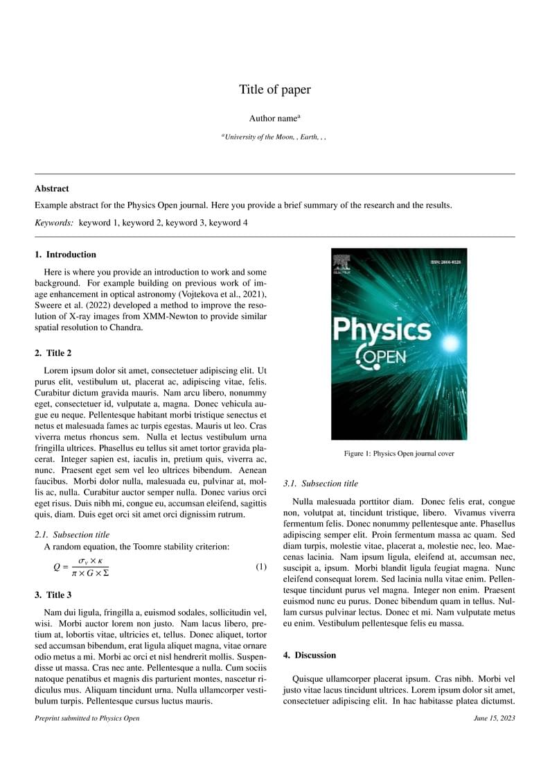 Elsevier Physics Open journal template