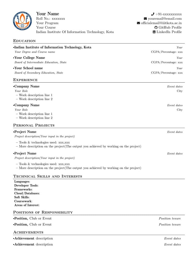 IIIT Kota Resume