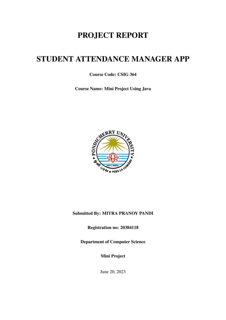 Pondicherry University Project Report