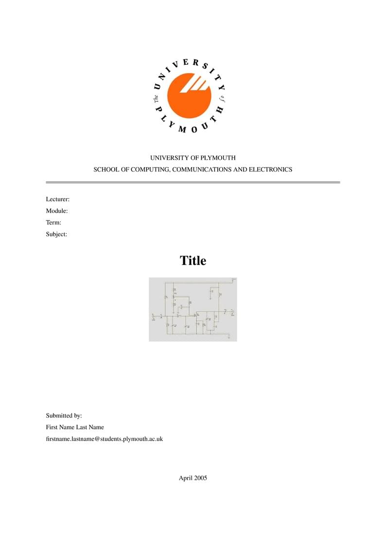 University of Plymouth template for reports for undergraduates with the old logo
