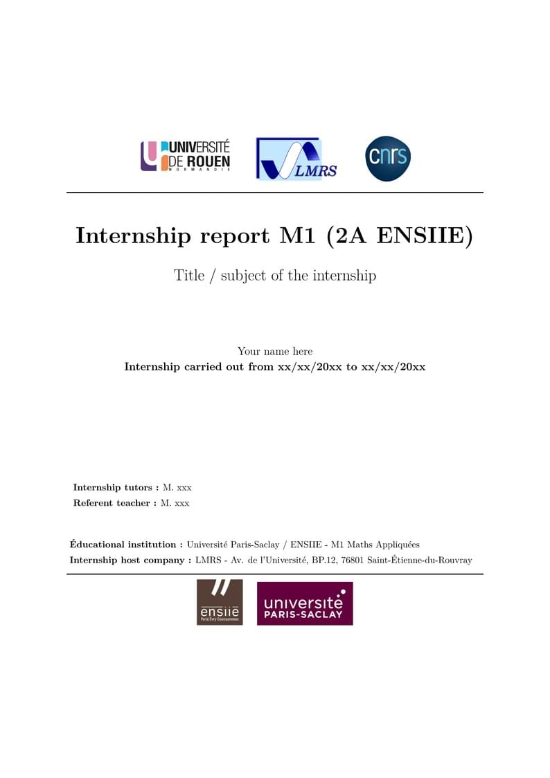 Internship report for Master study (esp. ENSIIE, or University in France, Paris etc.)
