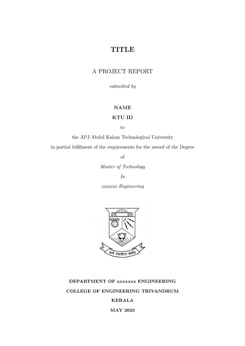 College of Engineering Trivandrum thesis template sample