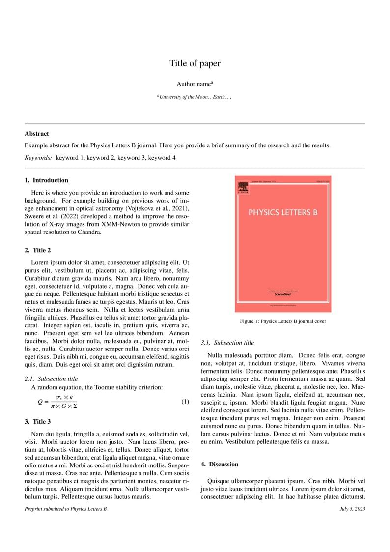 Elsevier Physics Letters B journal template