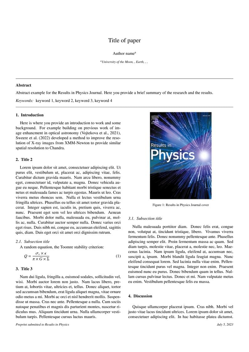 Elsevier Results in Physics journal template