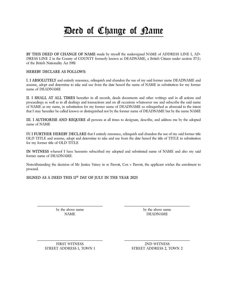 UK Deed Poll Template