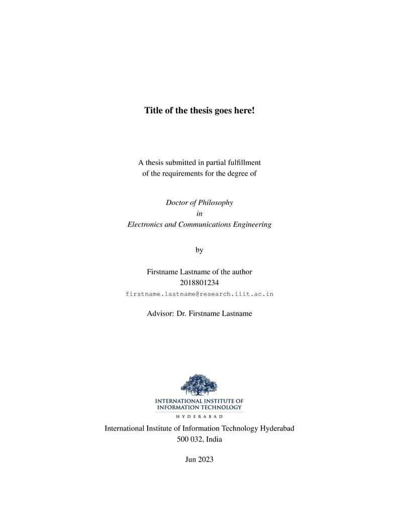 IIIT Hyderabad MS/PhD Thesis