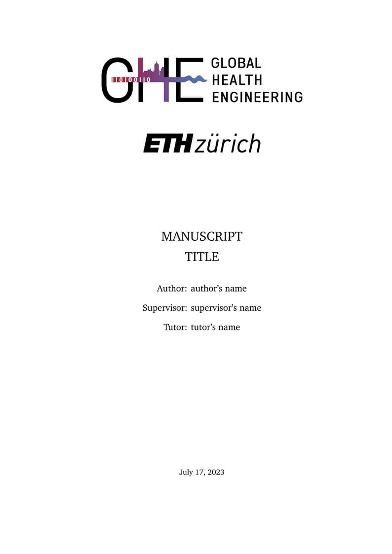 Manuscript style guide - Global Health Engineering (ETHZ)