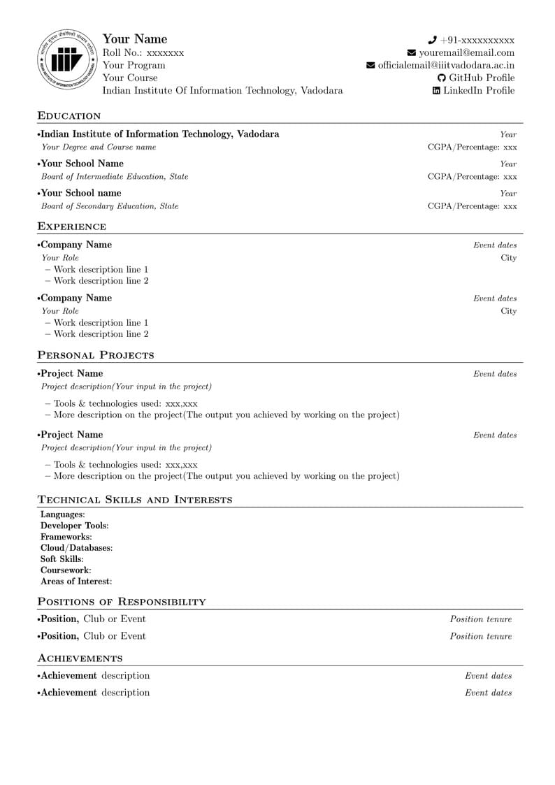 IIIT Vadodara Resume