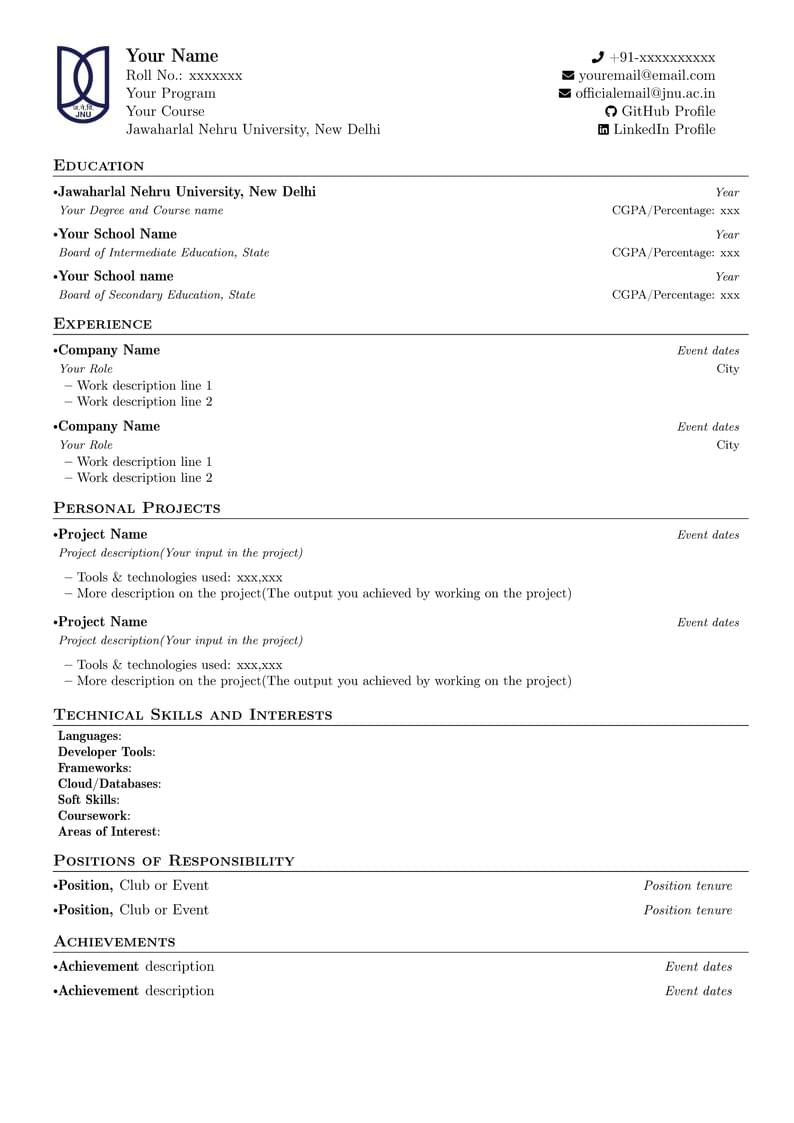 JNU Resume