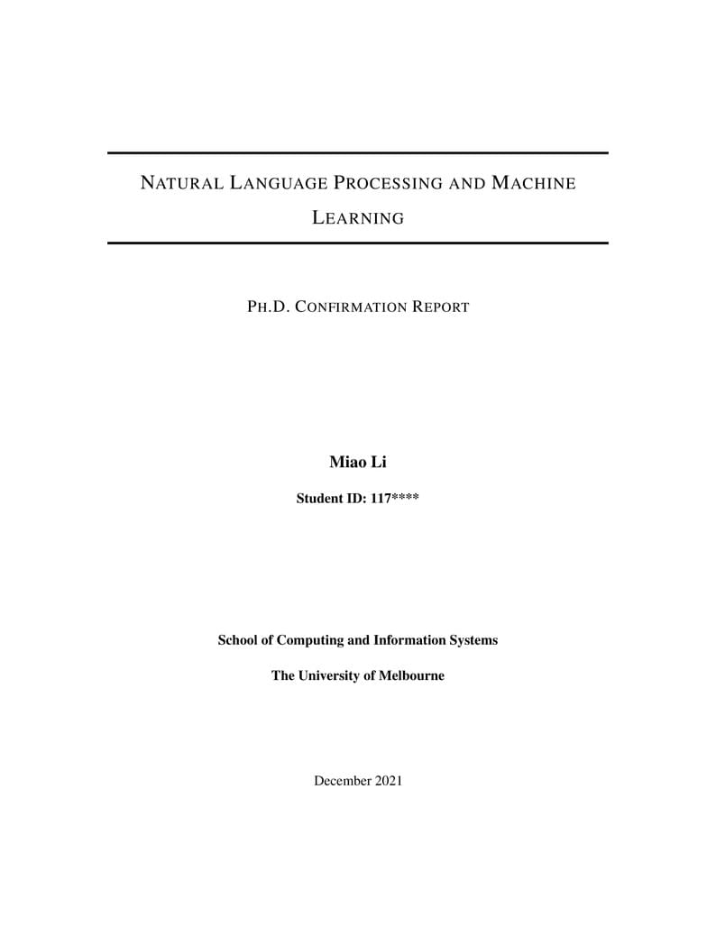 University of Melbourne PhD Confirmation Report Template