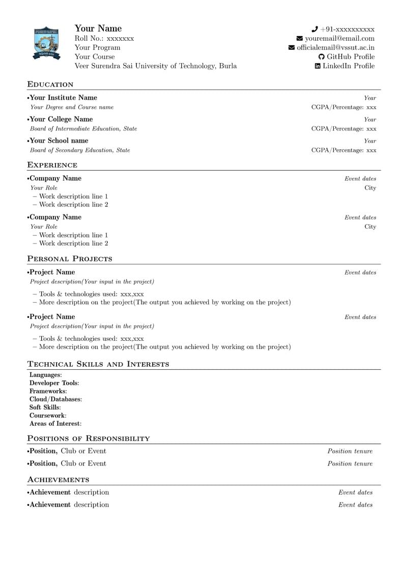 VSSUT Burla Resume