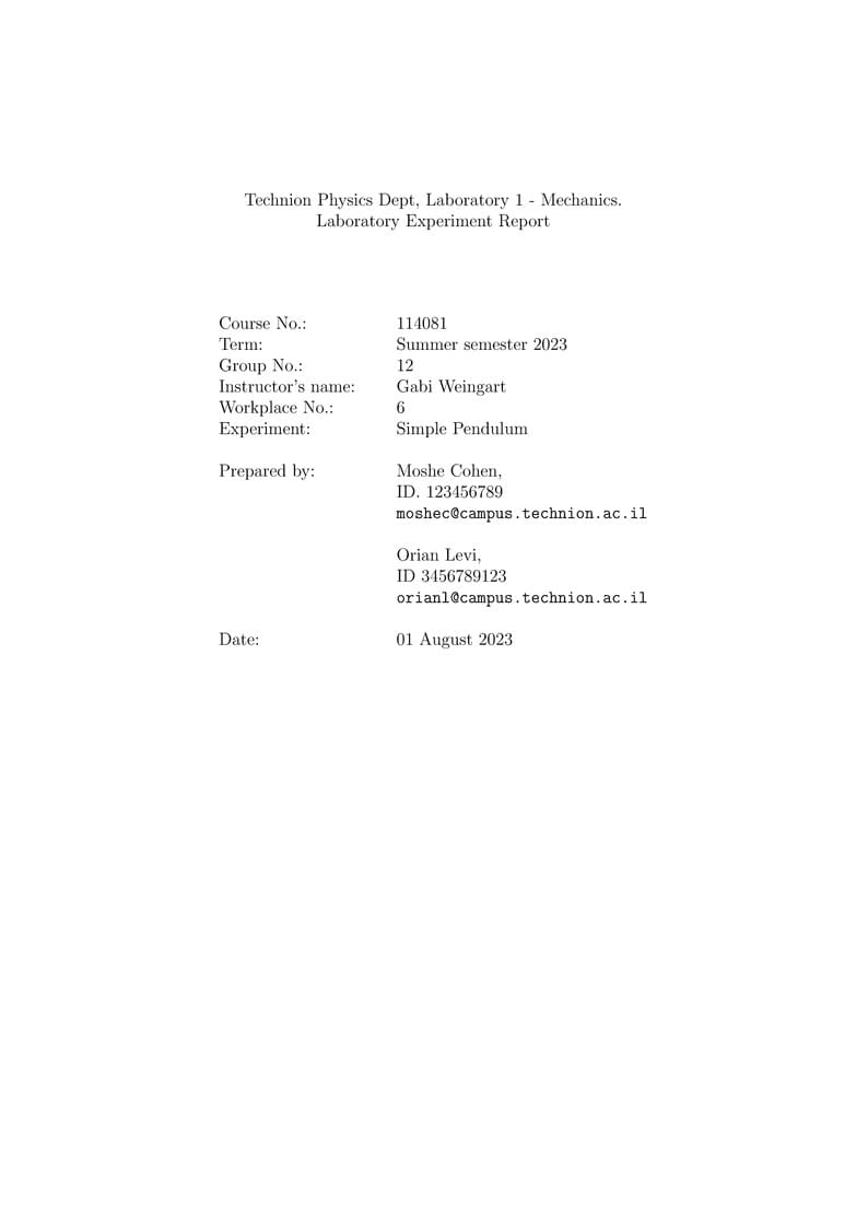 Technion Physics Student's Lab Report Template