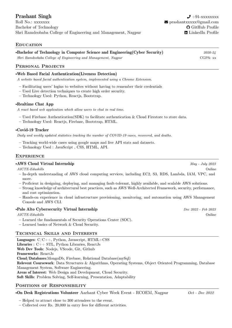 70+ ATS rating Resume Template