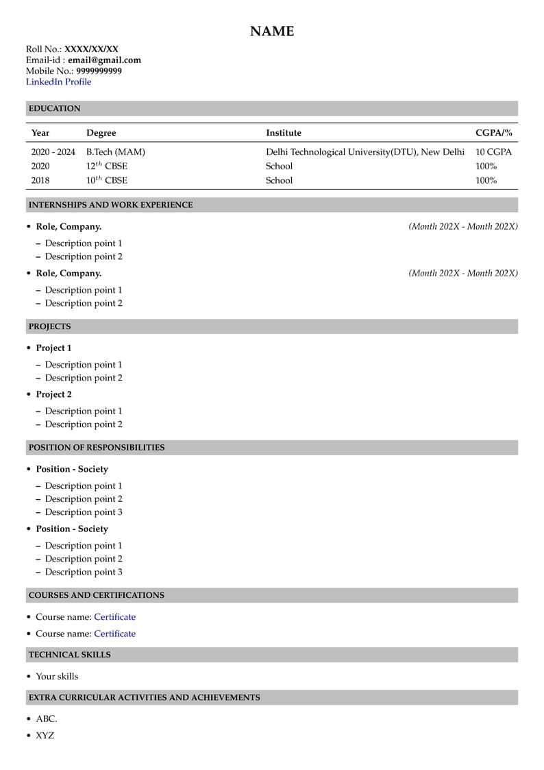 DTU sample resume