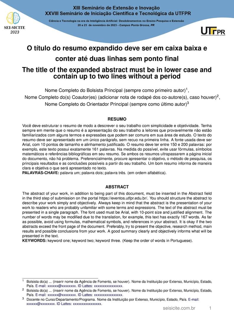Template SICITE 2023 - UTFPR-PG