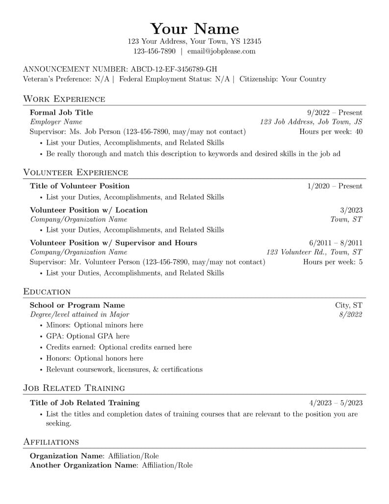 USAJobs Federal Resume