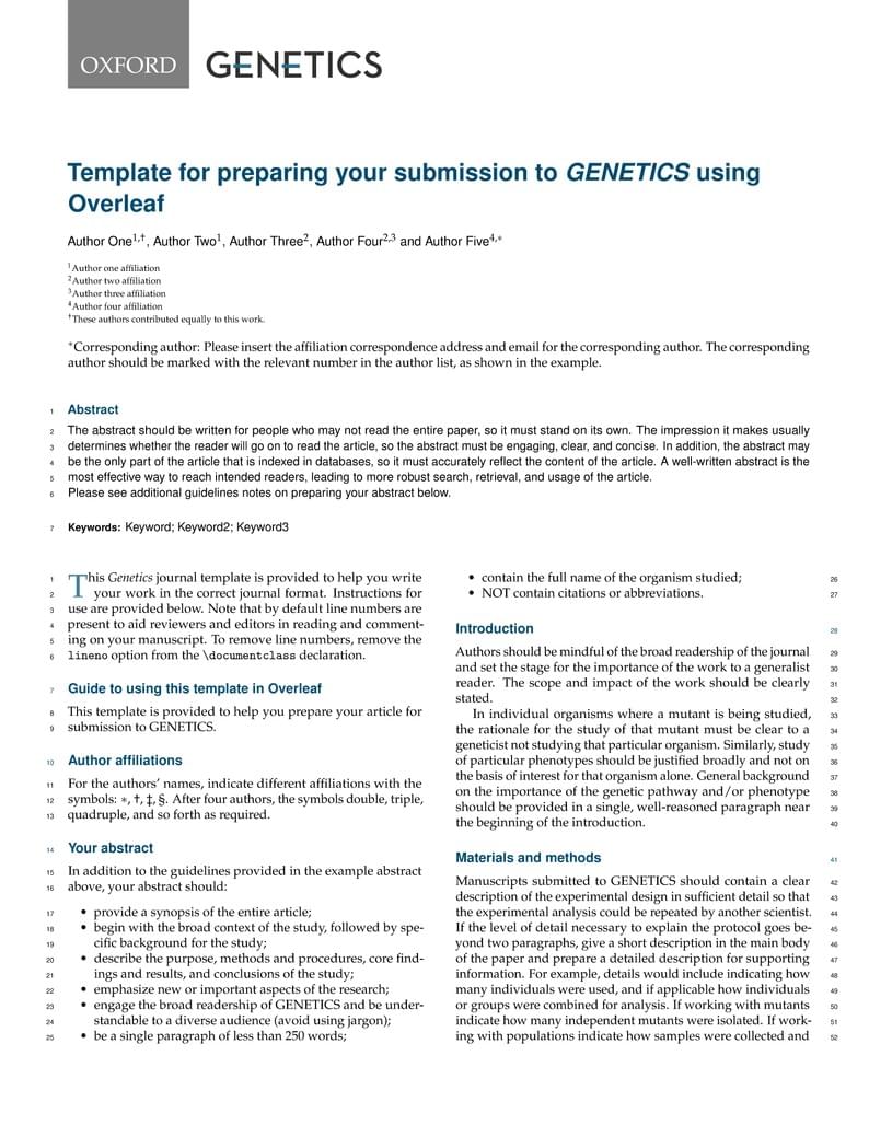 Template for preparing your submission to GENETICS using Overleaf