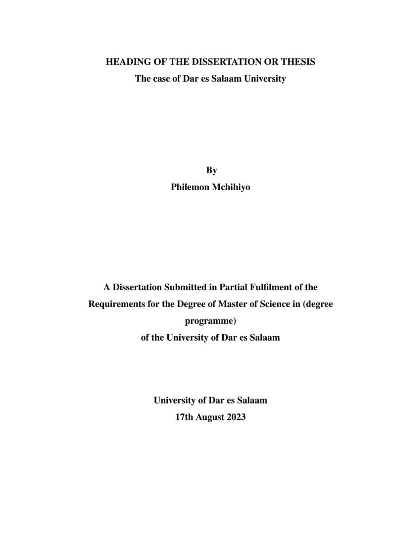 University of Dar es Salaam  (UDSM) Dissertation Format