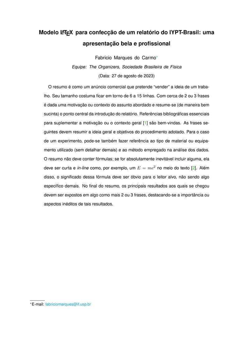 Modelo LaTeX para Relatórios IYPT-Brasil