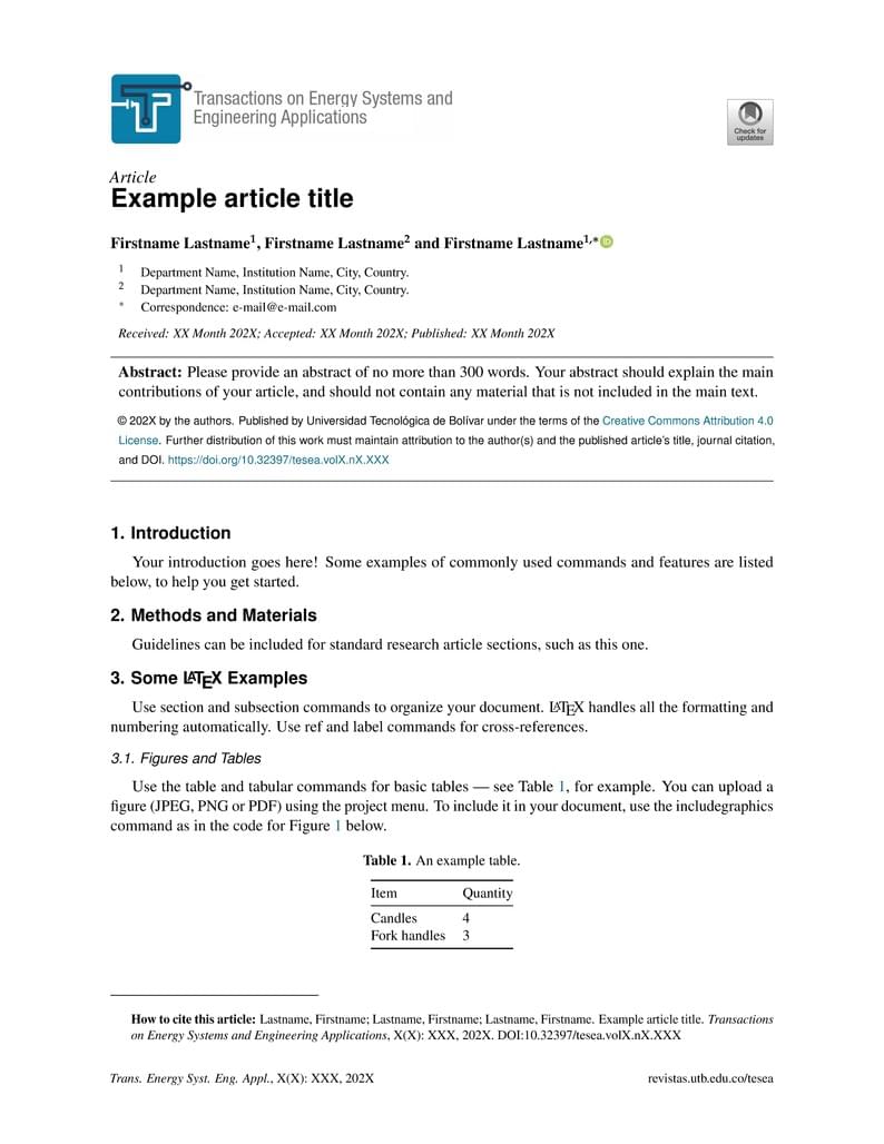 Template for Transactions on Energy Systems and Engineering Applications