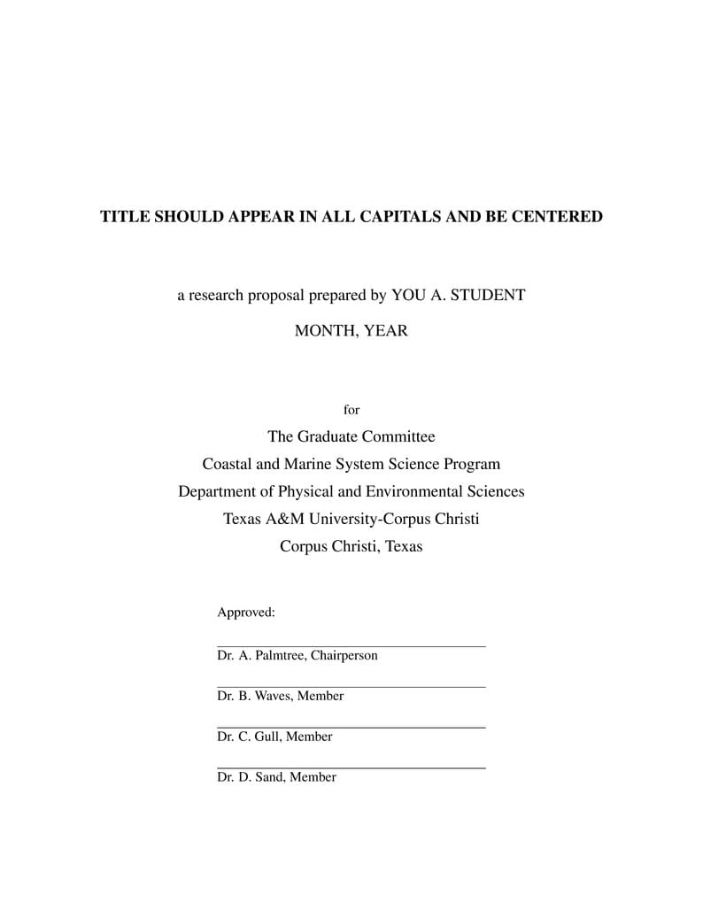 Texas A&M University-Corpus Christi, Coastal & Marine Systems Science PhD Proposal