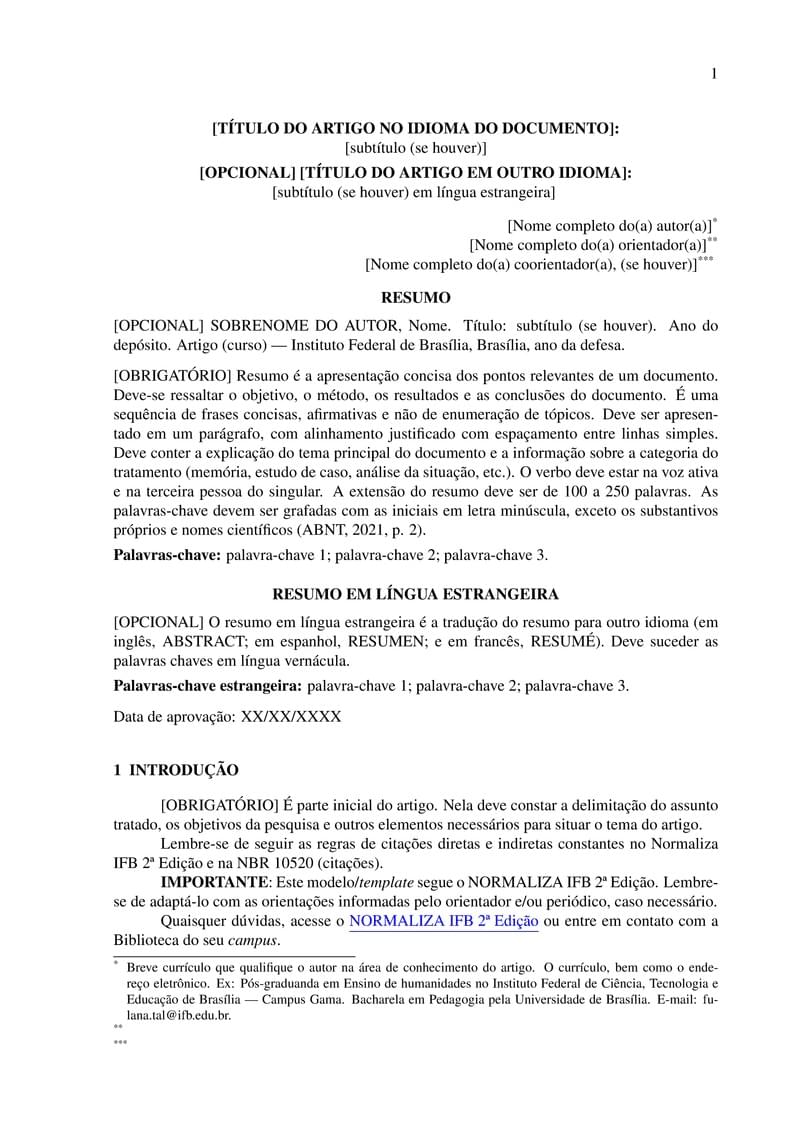 Template de Artigo Científico - Instituto Federal de Brasília
