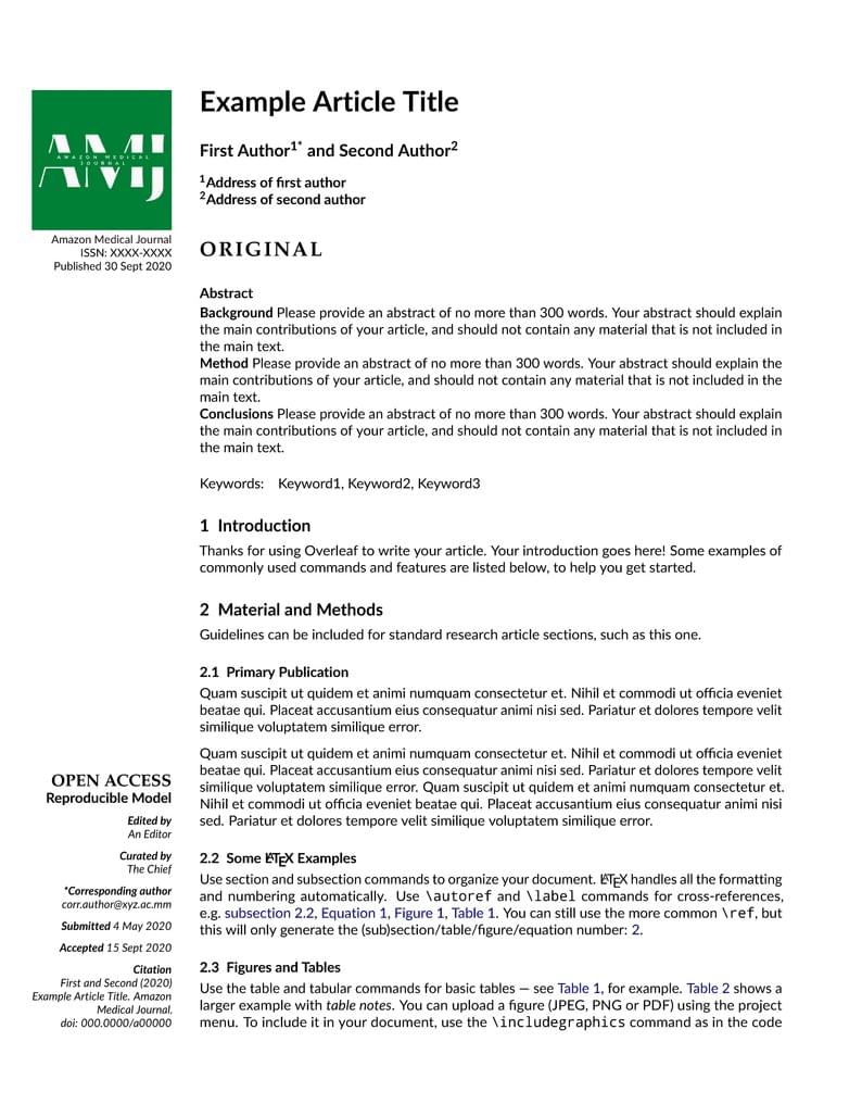 Amazon Medical Journal Article Template