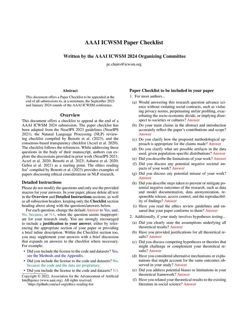 AAAI ICWSM 2024 Paper checklist