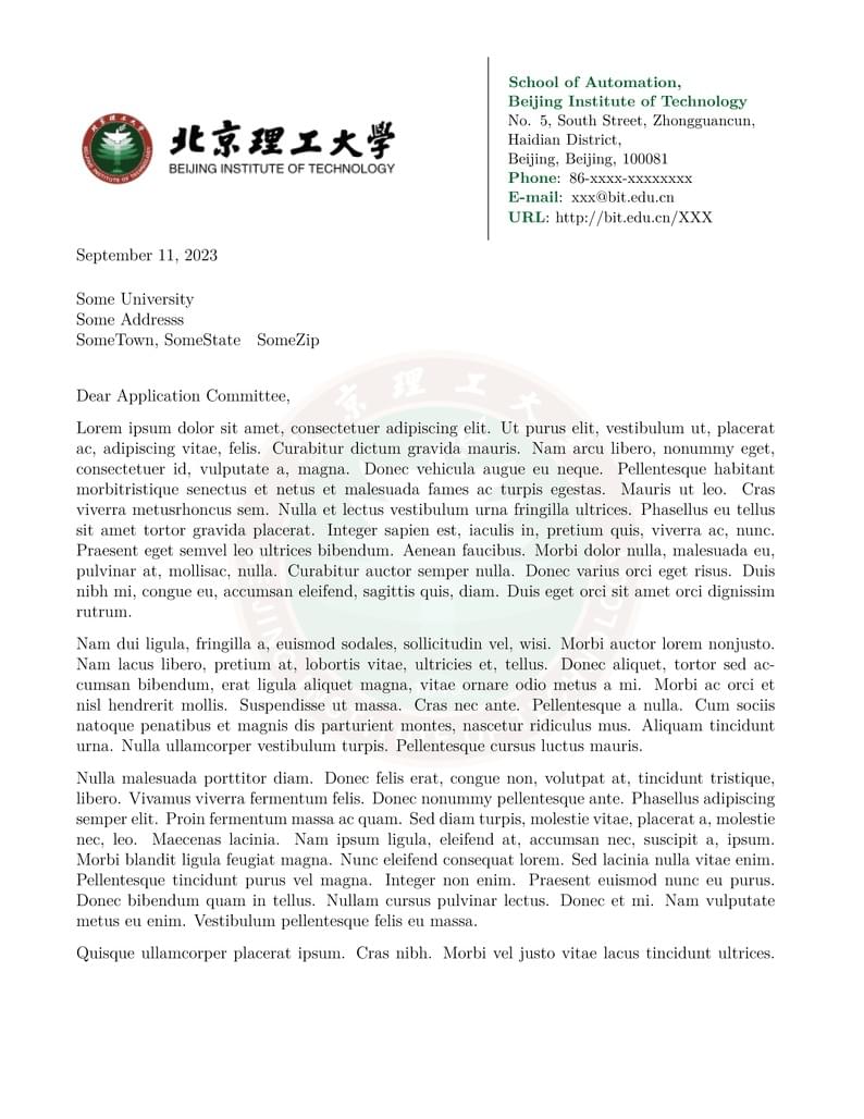 BIT Letter Template