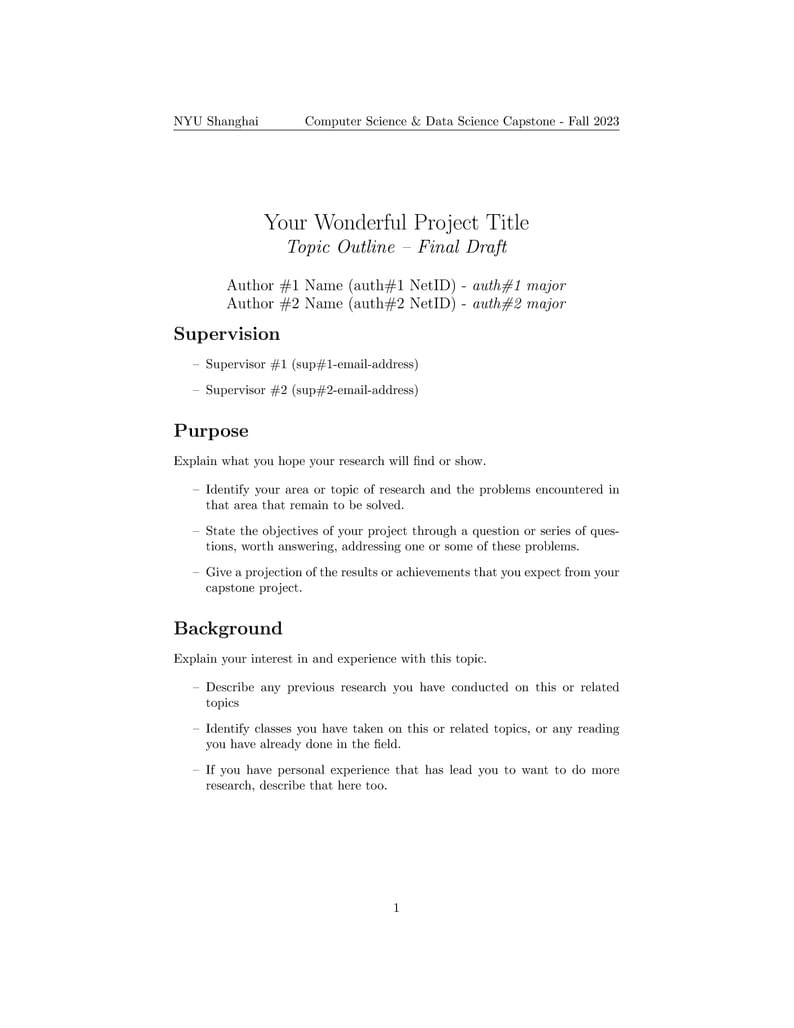 NYUSH DS-CS Capstone Outline Template