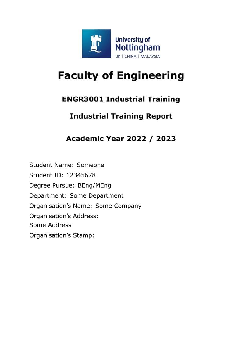 Industrial Training Report Template