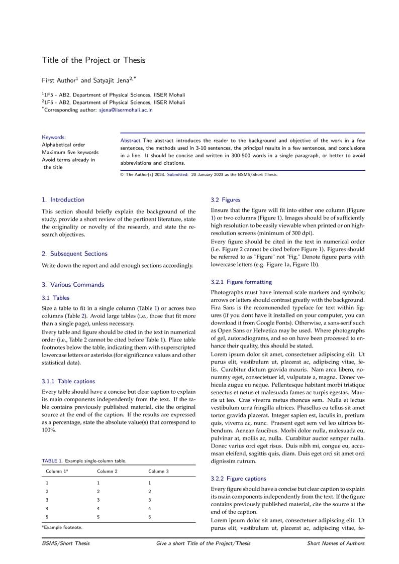 Template for Thesis or Project Report