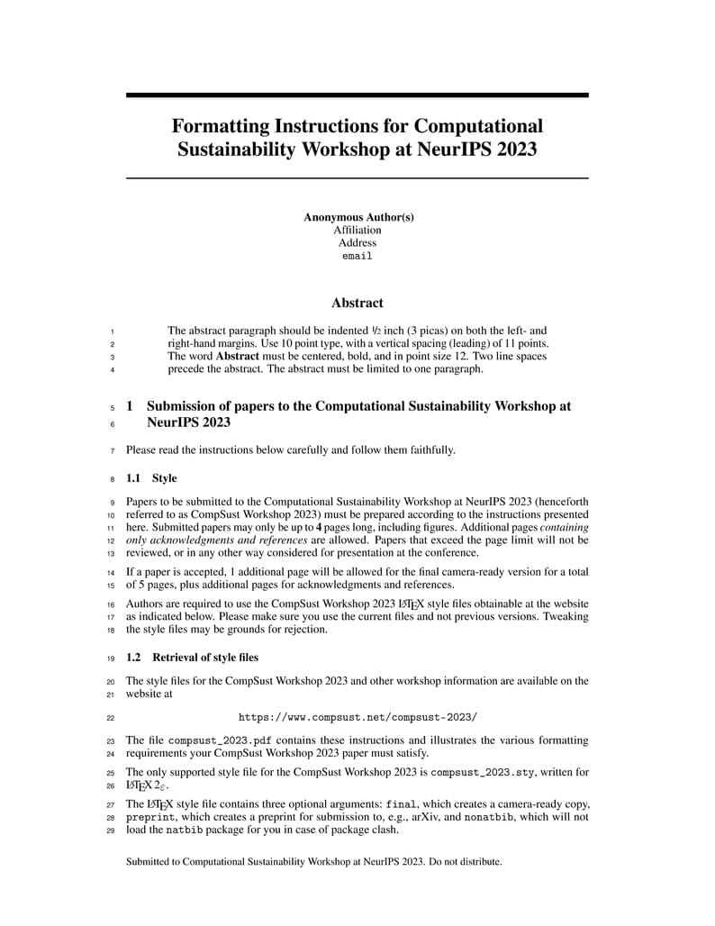 Formatting Instructions for Computational Sustainability Workshop at NeurIPS 2023