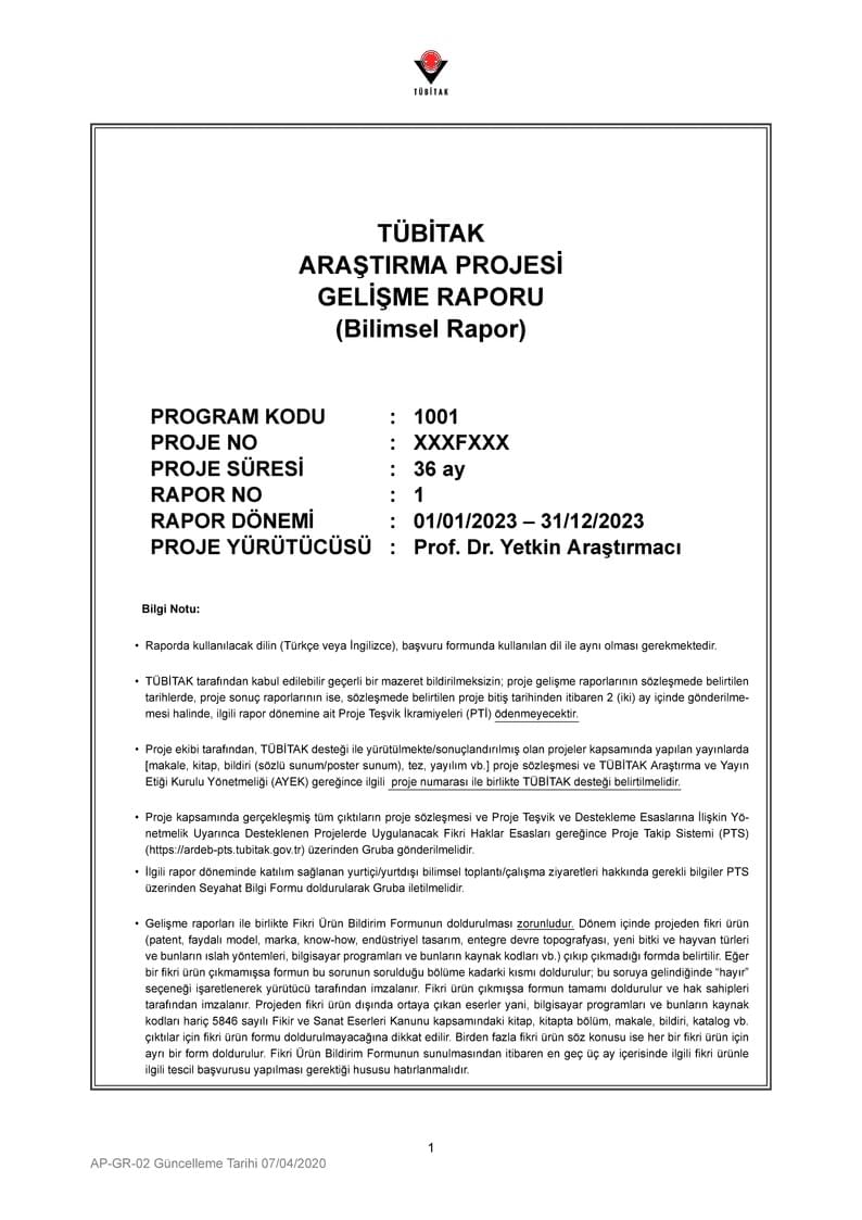TÜBİTAK-Araştırma-Projeleri-Gelişme-Raporu-Formu