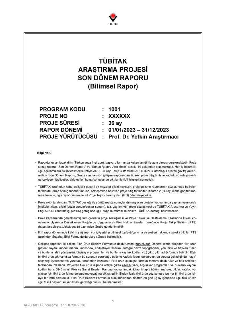 TÜBİTAK-Araştırma-Projeleri-Son-Dönem-Raporu-Formu