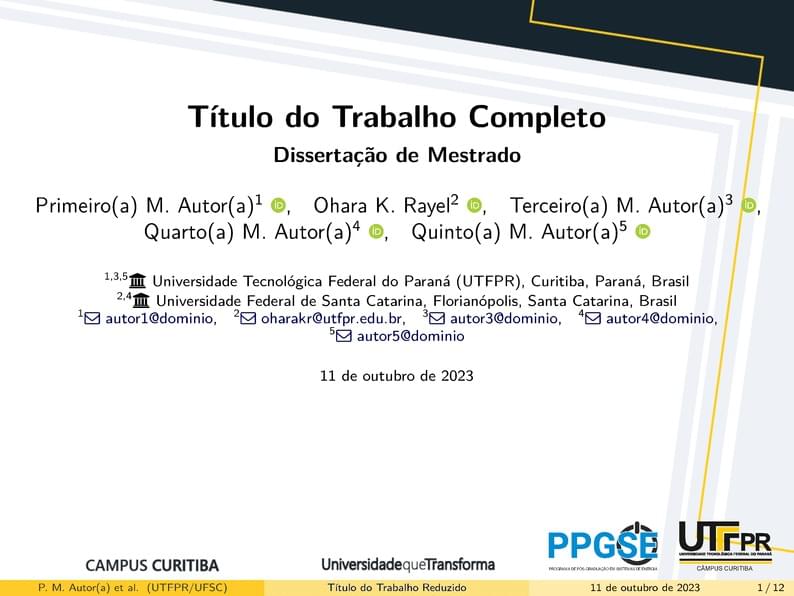 Modelo de Apresentação Beamer PPGSE UTFPR