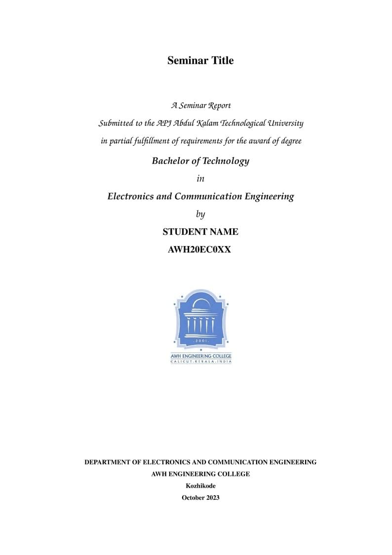 AWH- KTU B.Tech Seminar Report Template