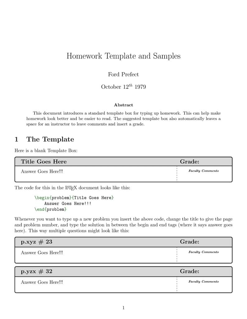 Homework Template with Samples