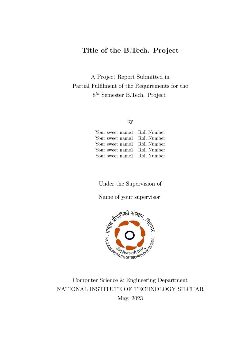 NIT Silchar B. Tech Thesis