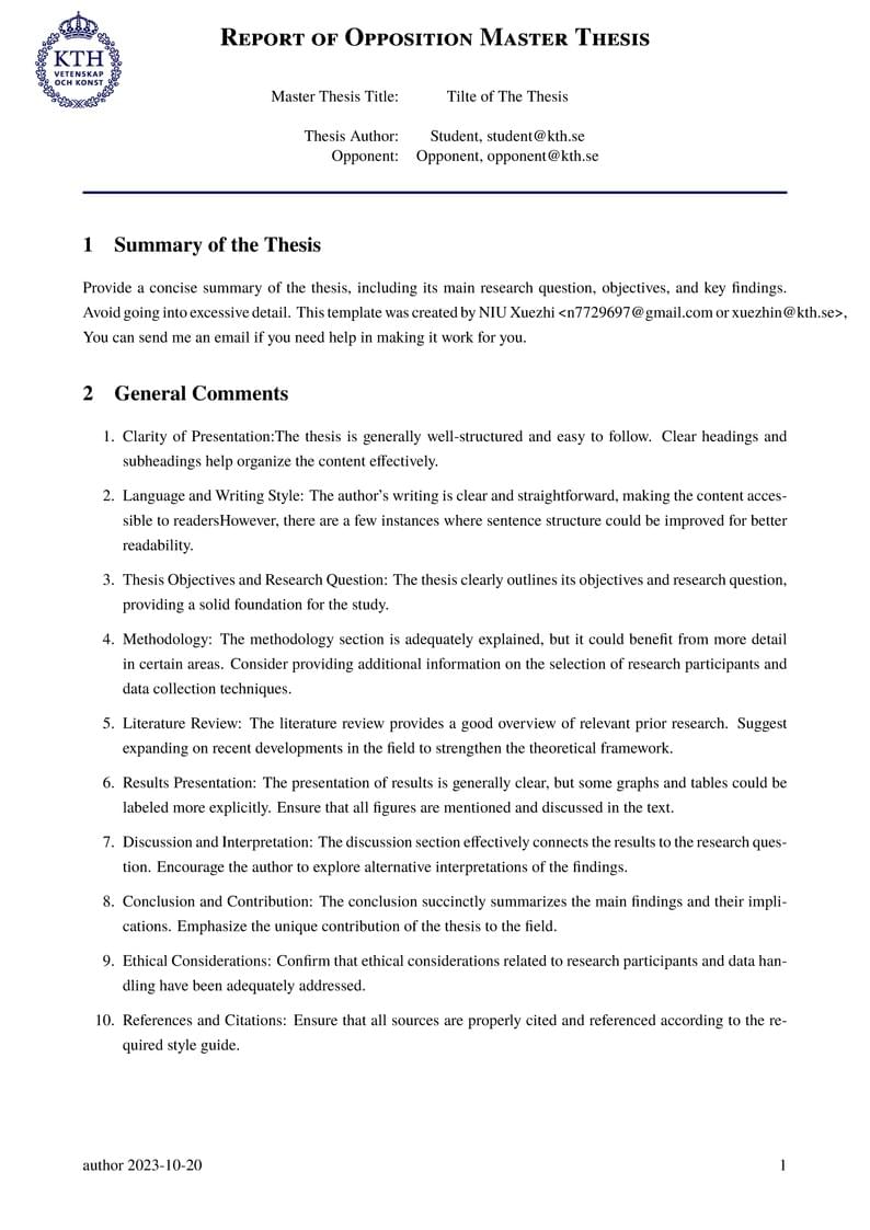 Opposition Report Template KTH