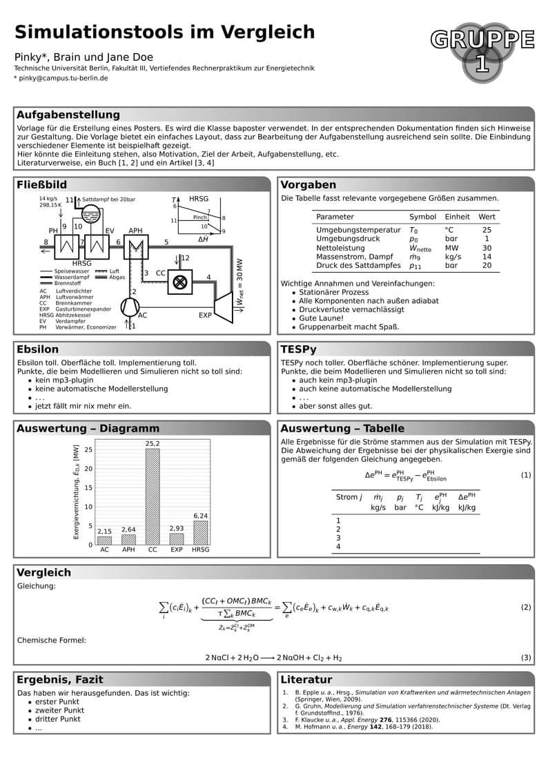 TU Berlin Fachgebiet Energietechnik und Umweltschutz Vorlage Rechnerpraktikum Poster
